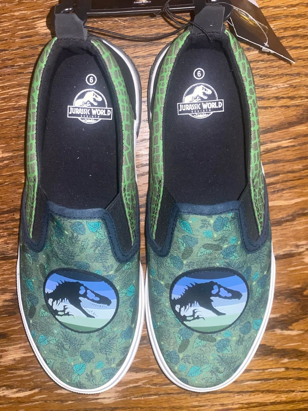 Size 6 Jurrasic World Kids' Green Slip-On Sneakers